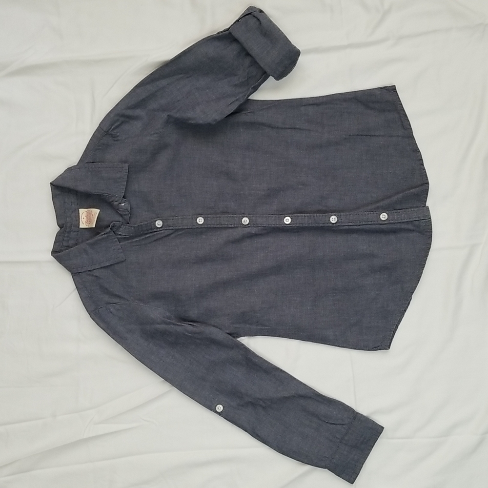 Long to 3/4 Sleeve Button-Down Chambray Shirt